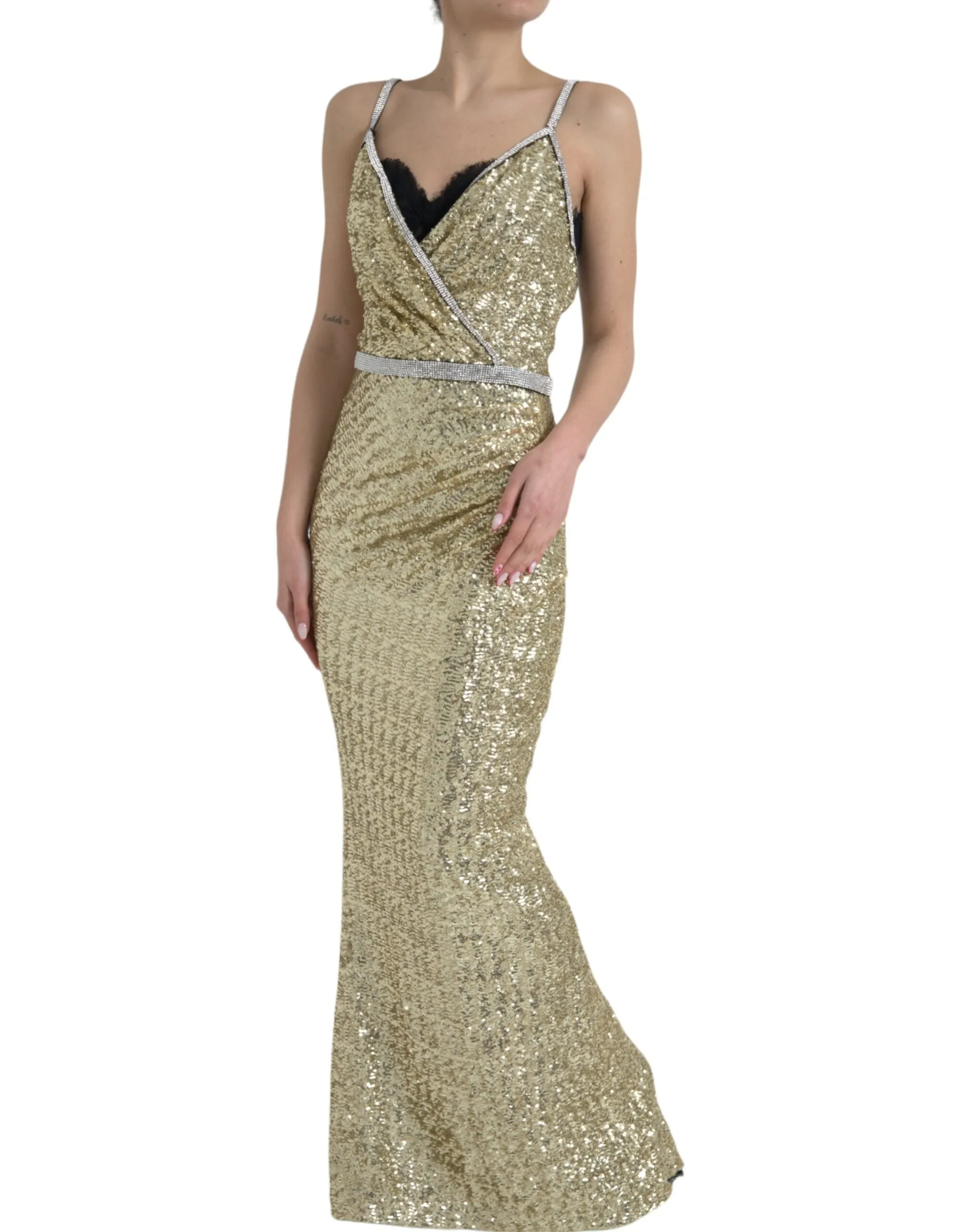 Golden Sequin Evening Dress with Silk Blend Lining sold by Louxly product image thumbnail 2