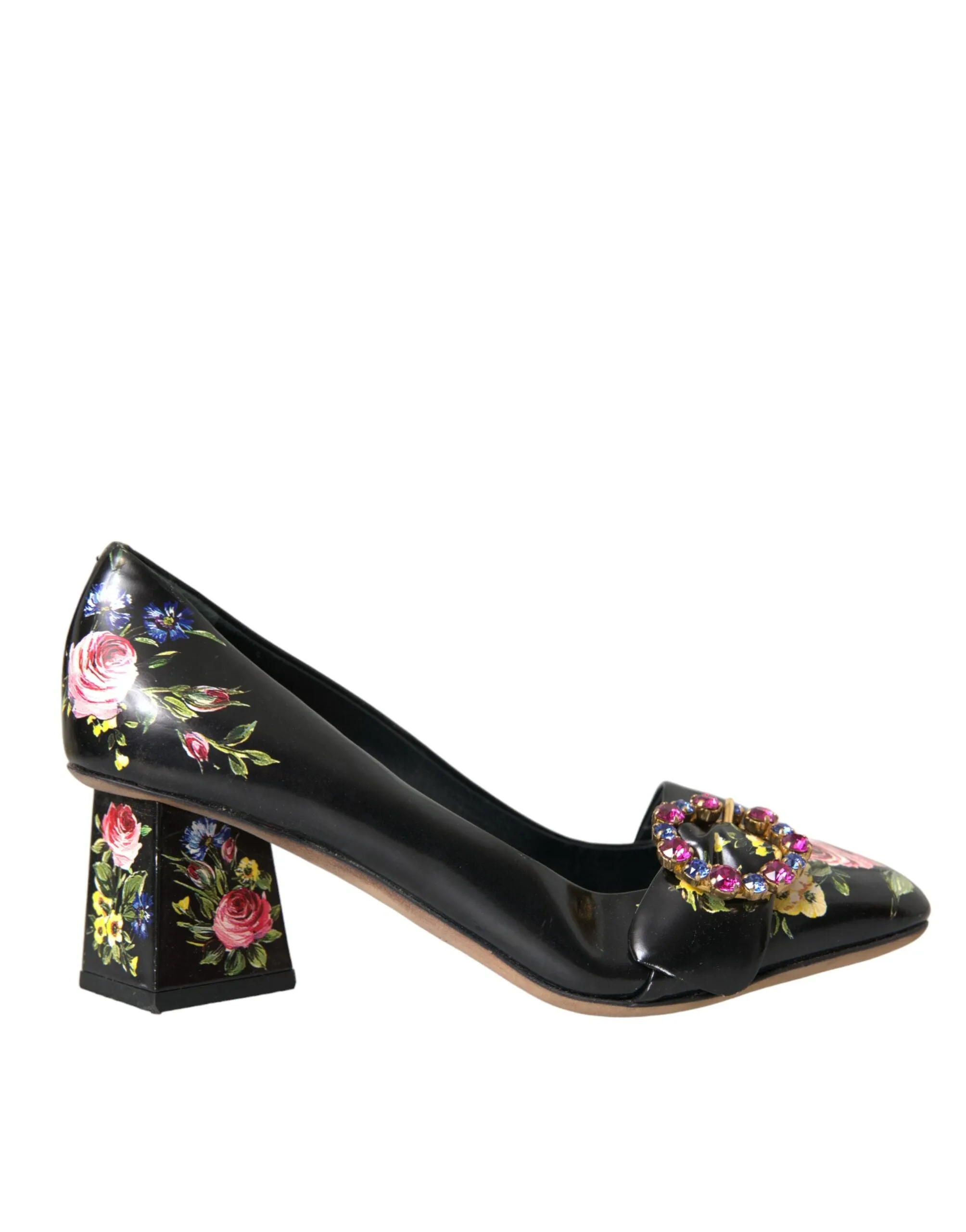 Black Floral Crystals Leather Pumps Shoes sold by Louxly