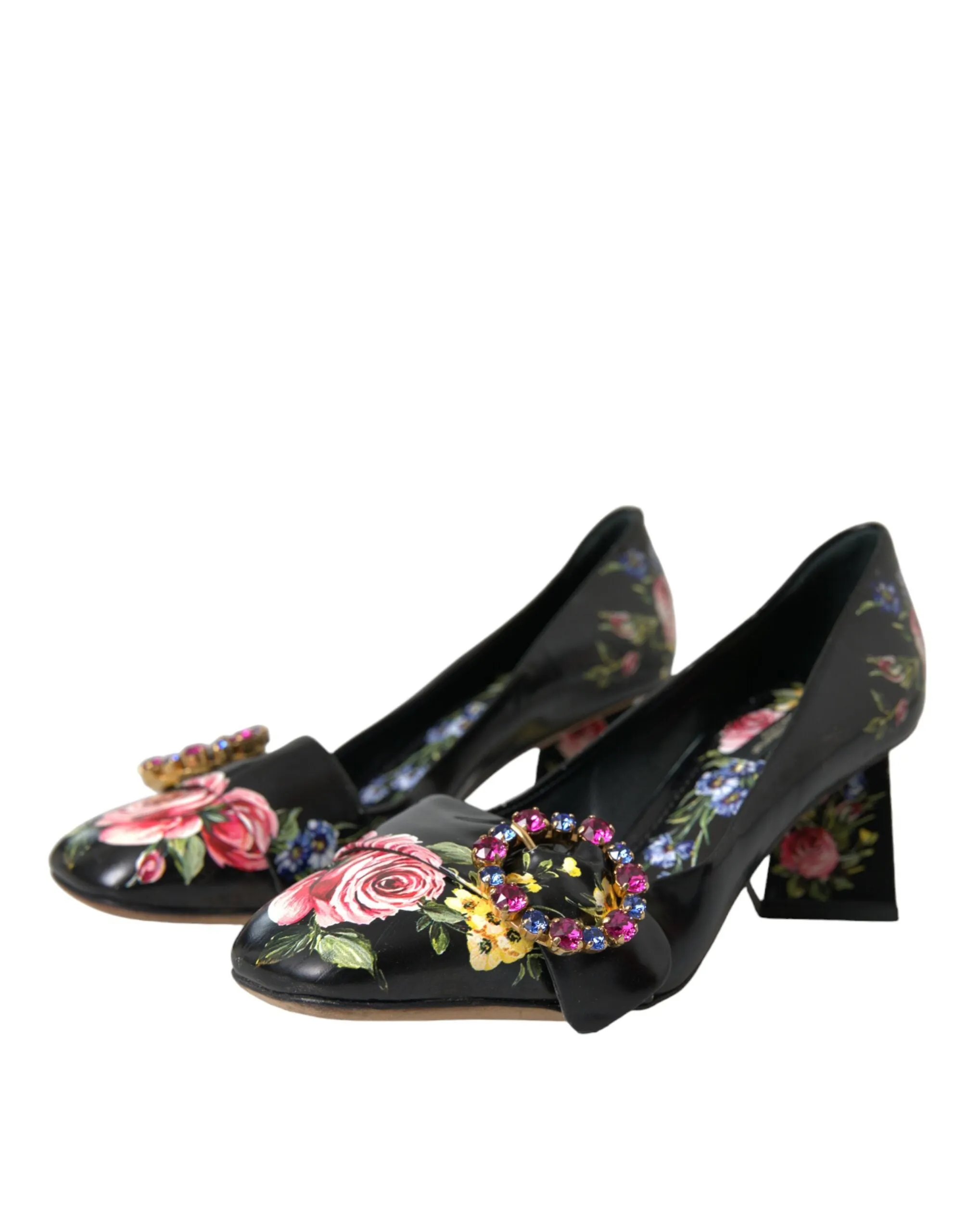Black Floral Crystals Leather Pumps Shoes sold by Louxly product image thumbnail 3