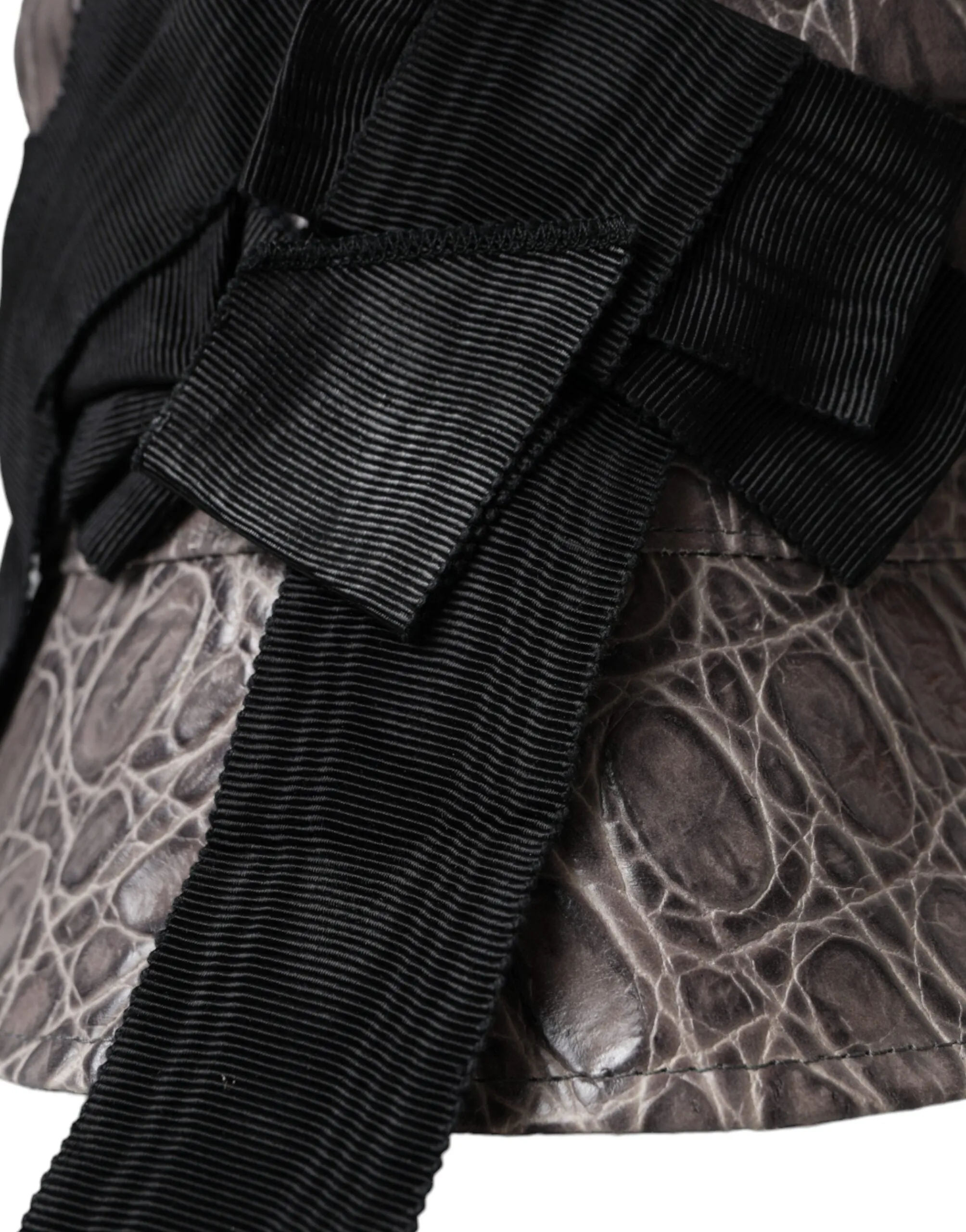 Black Gray Patterned Leather Bucket Hat sold by Louxly product image thumbnail 4