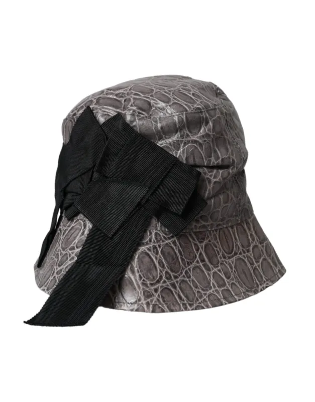 Black Gray Patterned Leather Bucket Hat sold by Louxly