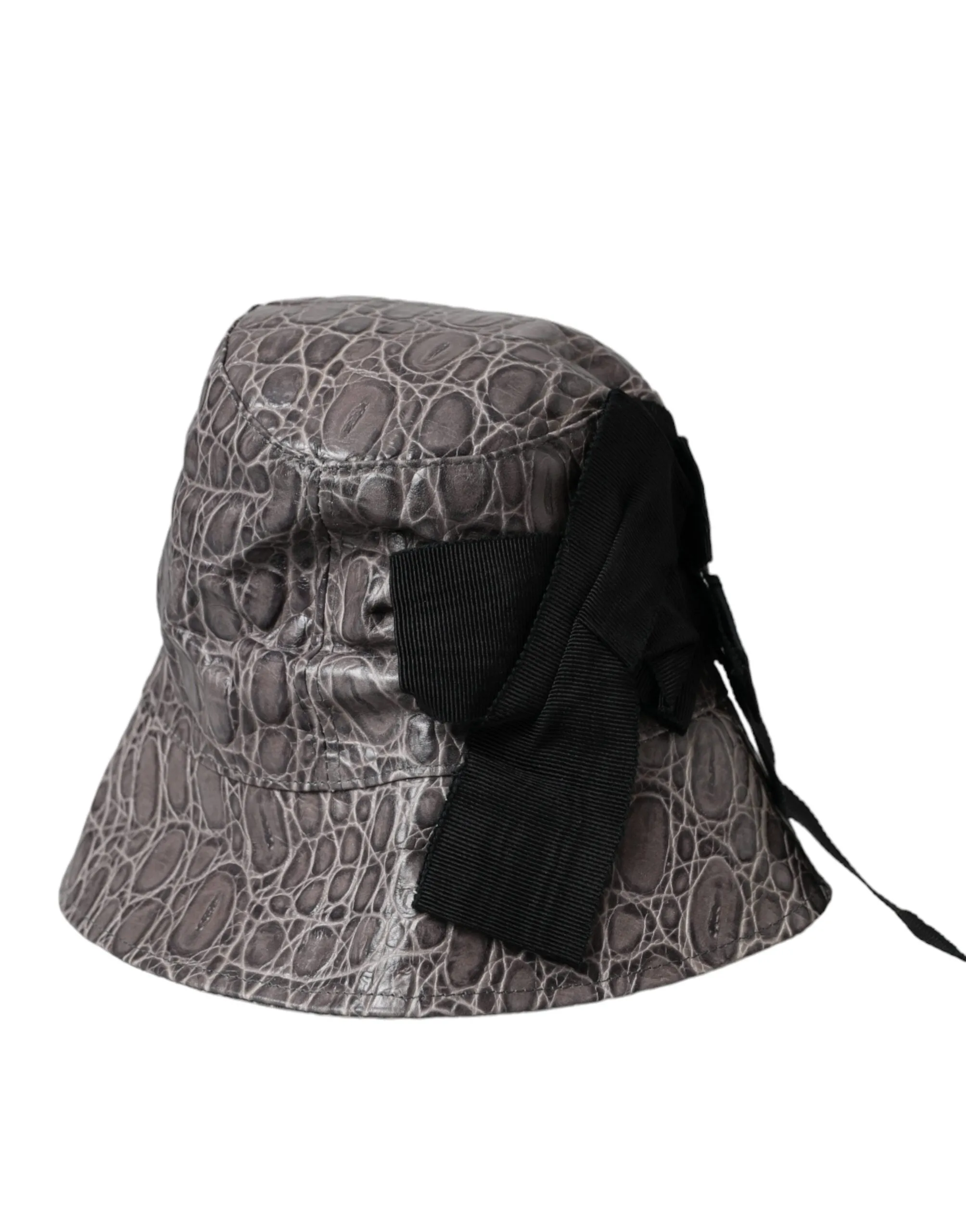 Black Gray Patterned Leather Bucket Hat sold by Louxly product image thumbnail 2