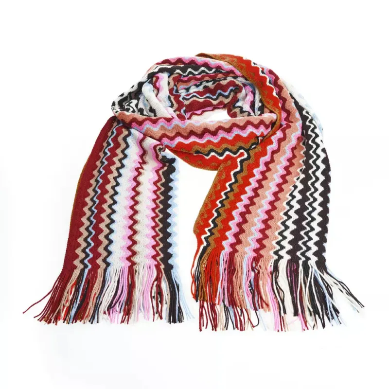 Geometric Pattern Fringed Scarf in Vibrant Tones sold by Louxly