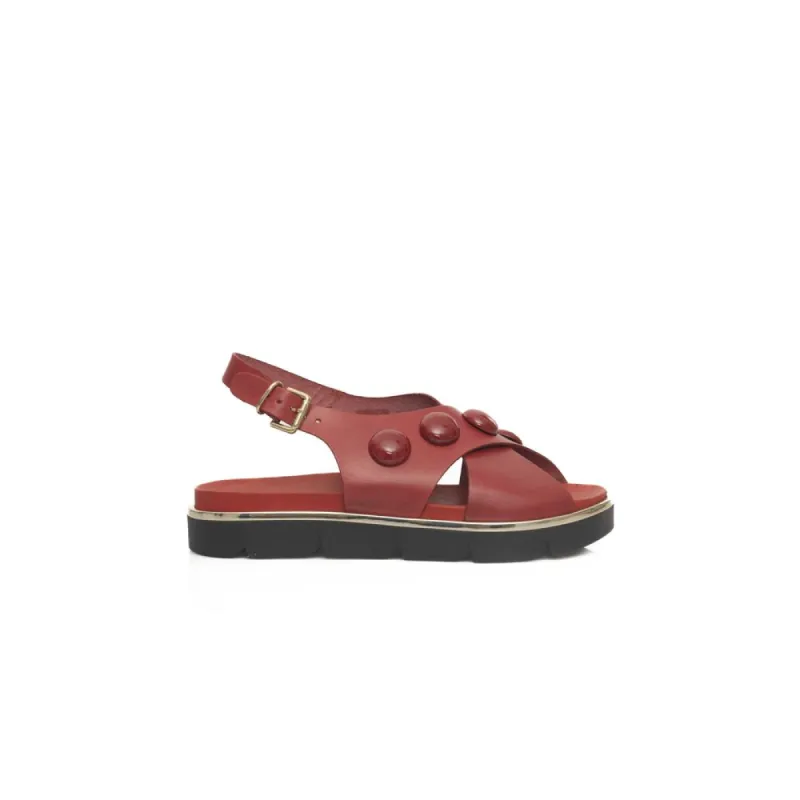 Red Leather Women Sandal sold by Louxly