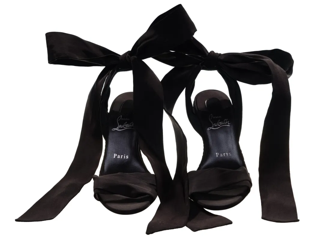 Melides Du Desert Black Ankle Wrap High Heel Wedges made by Christian Louboutin