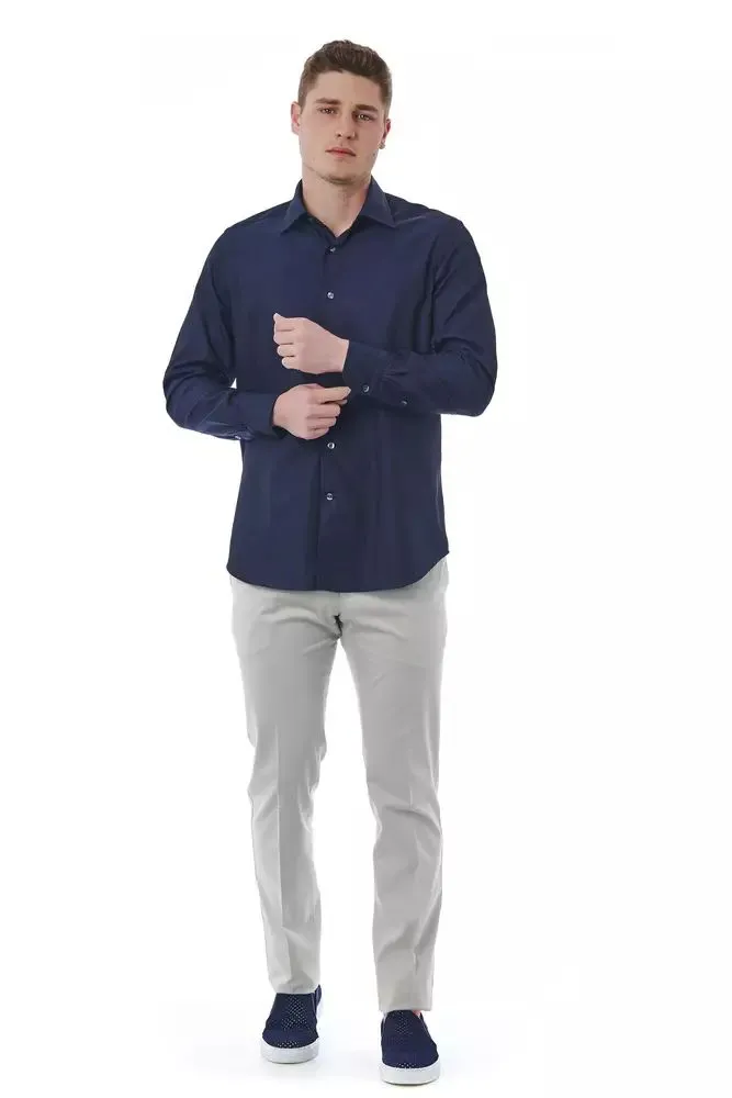 Elegant Blue Regular Fit Italian Collar Shirt sold by Louxly product image thumbnail 5