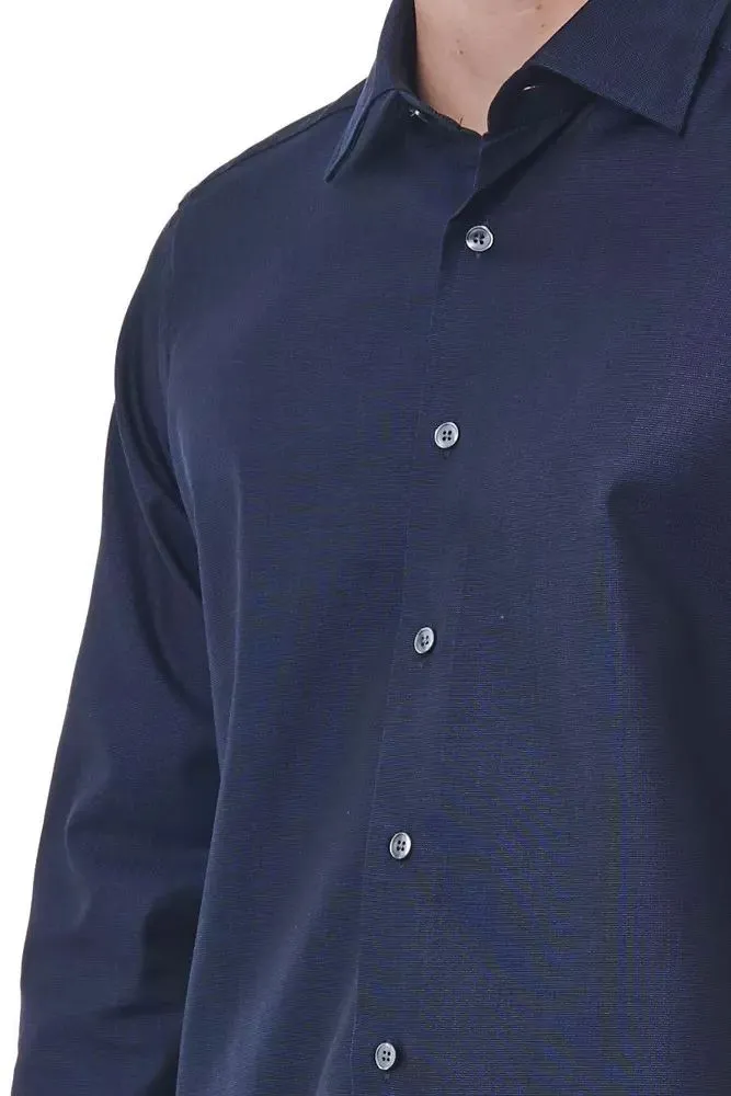 Elegant Blue Regular Fit Italian Collar Shirt sold by Louxly product image thumbnail 3