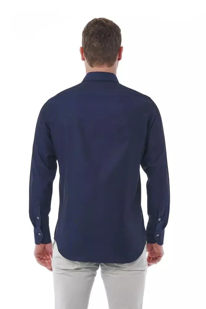 Elegant Blue Regular Fit Italian Collar Shirt sold by Louxly product image thumbnail 4