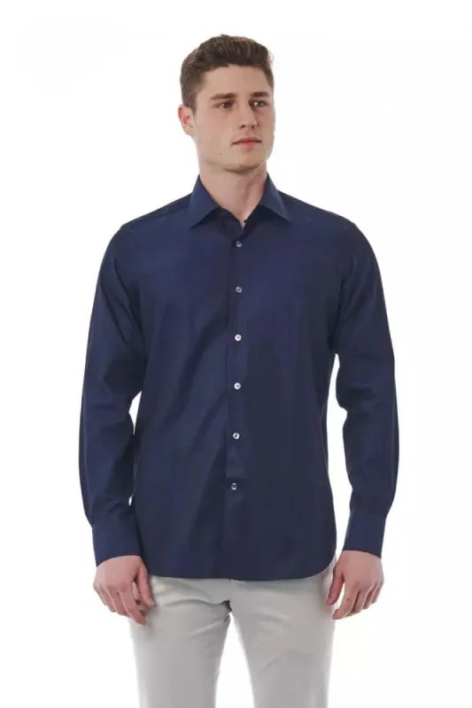 Elegant Blue Regular Fit Italian Collar Shirt sold by Louxly