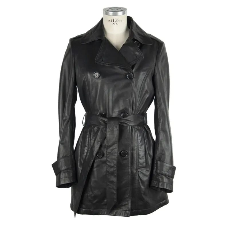 Elegant Black Leather Trench with Belt sold by Louxly