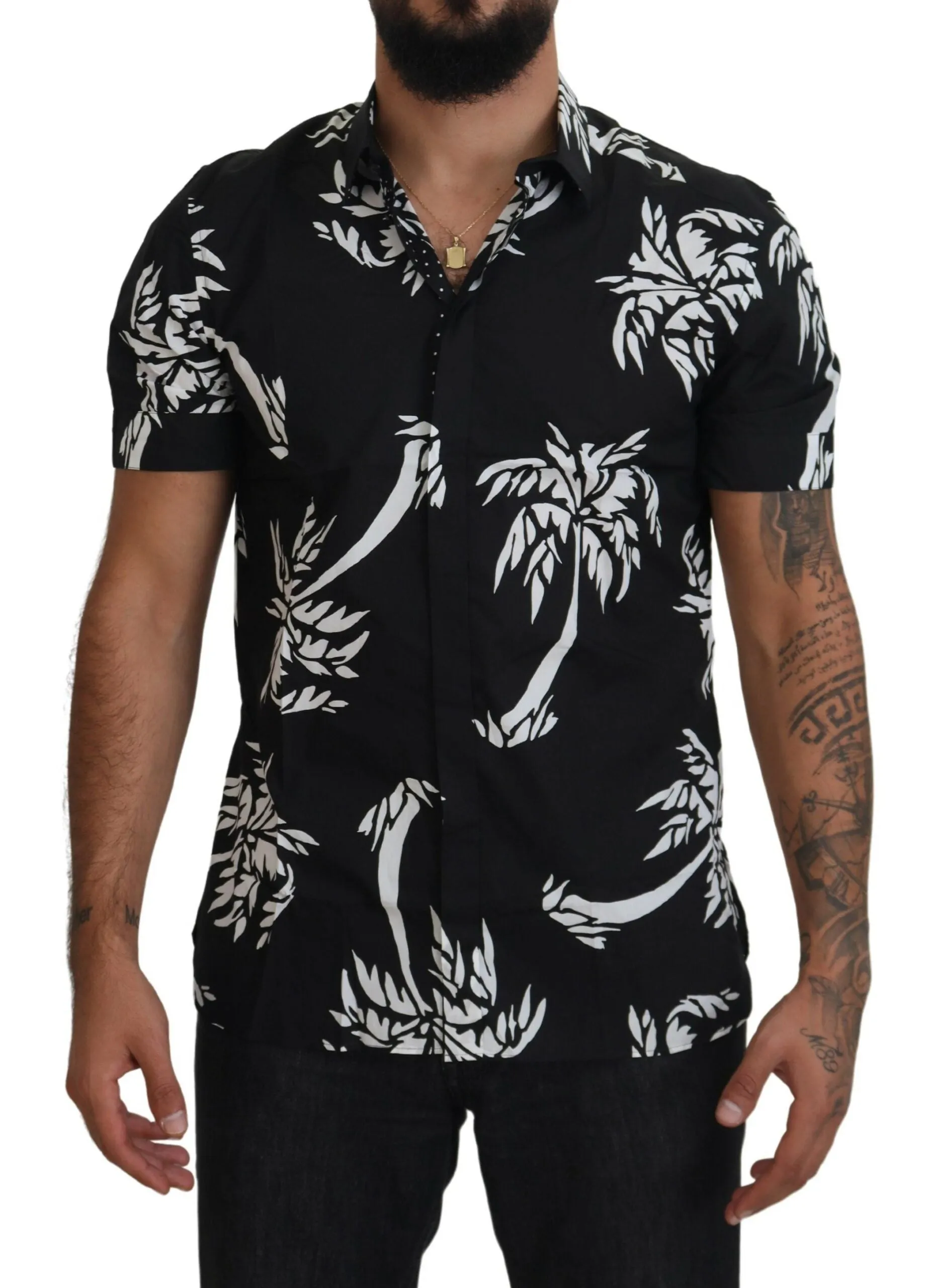 Elegant Black Palm Tree Print Casual Shirt sold by Louxly