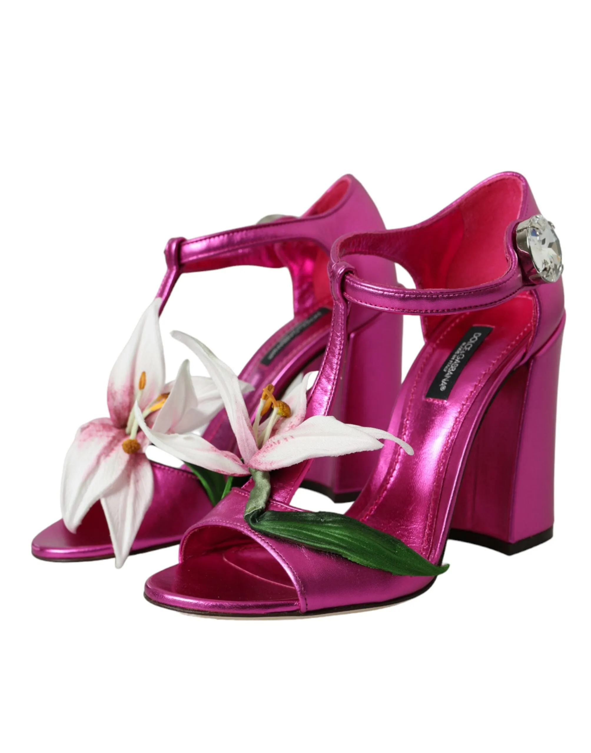 Pink Leather Crystals Floral Sandals Shoes sold by Louxly product image thumbnail 3