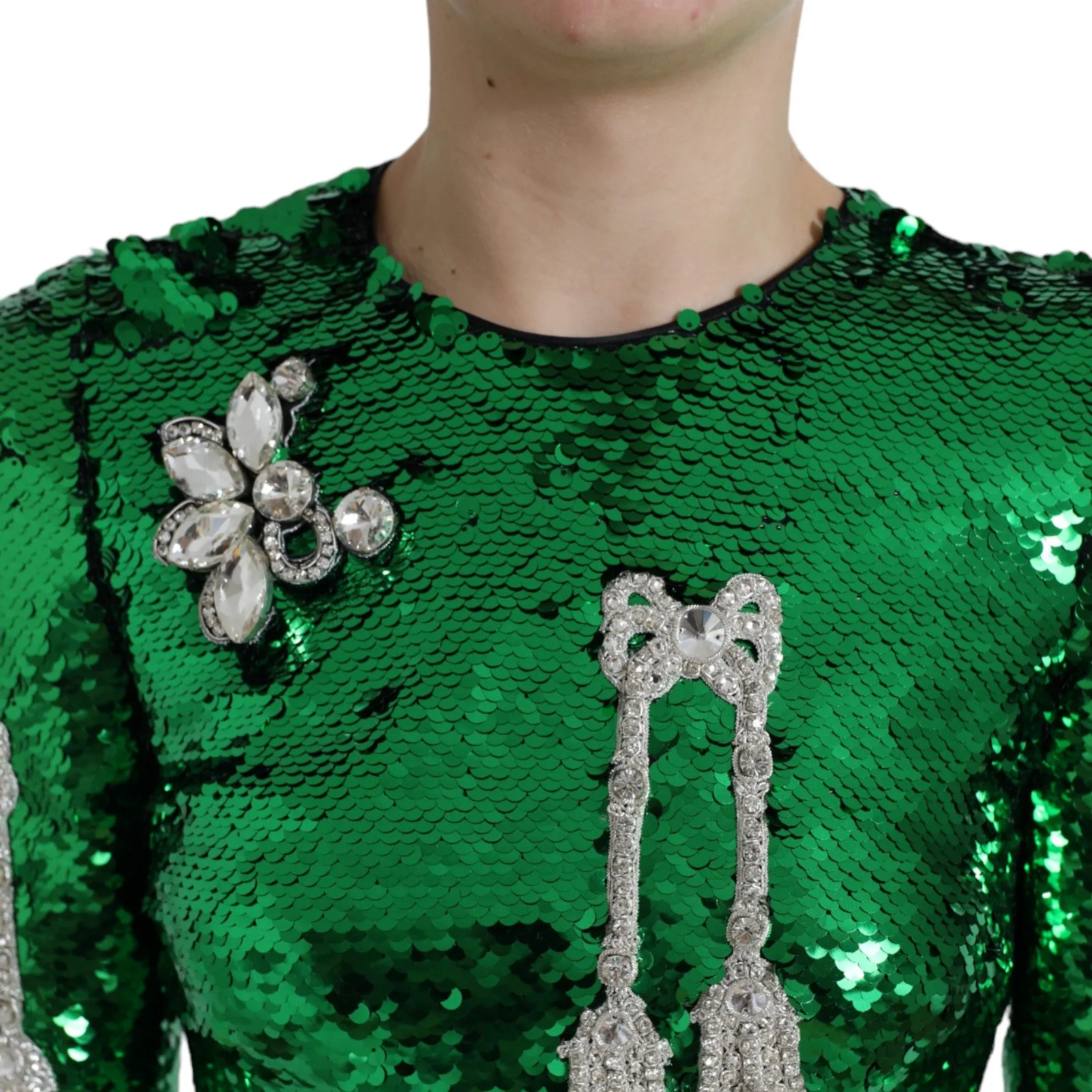 Elegant Below Knee Green Embroidered Dress sold by Louxly product image thumbnail 5