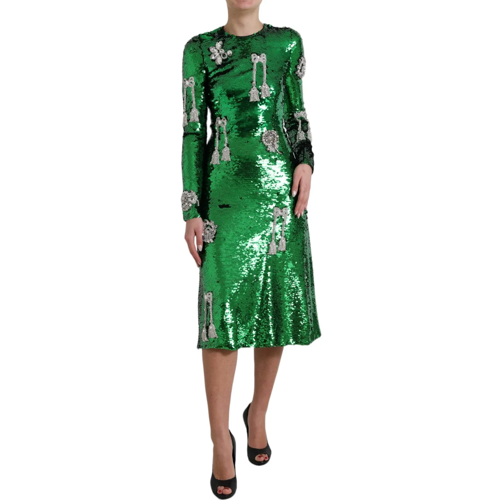 Elegant Below Knee Green Embroidered Dress sold by Louxly product image thumbnail 2