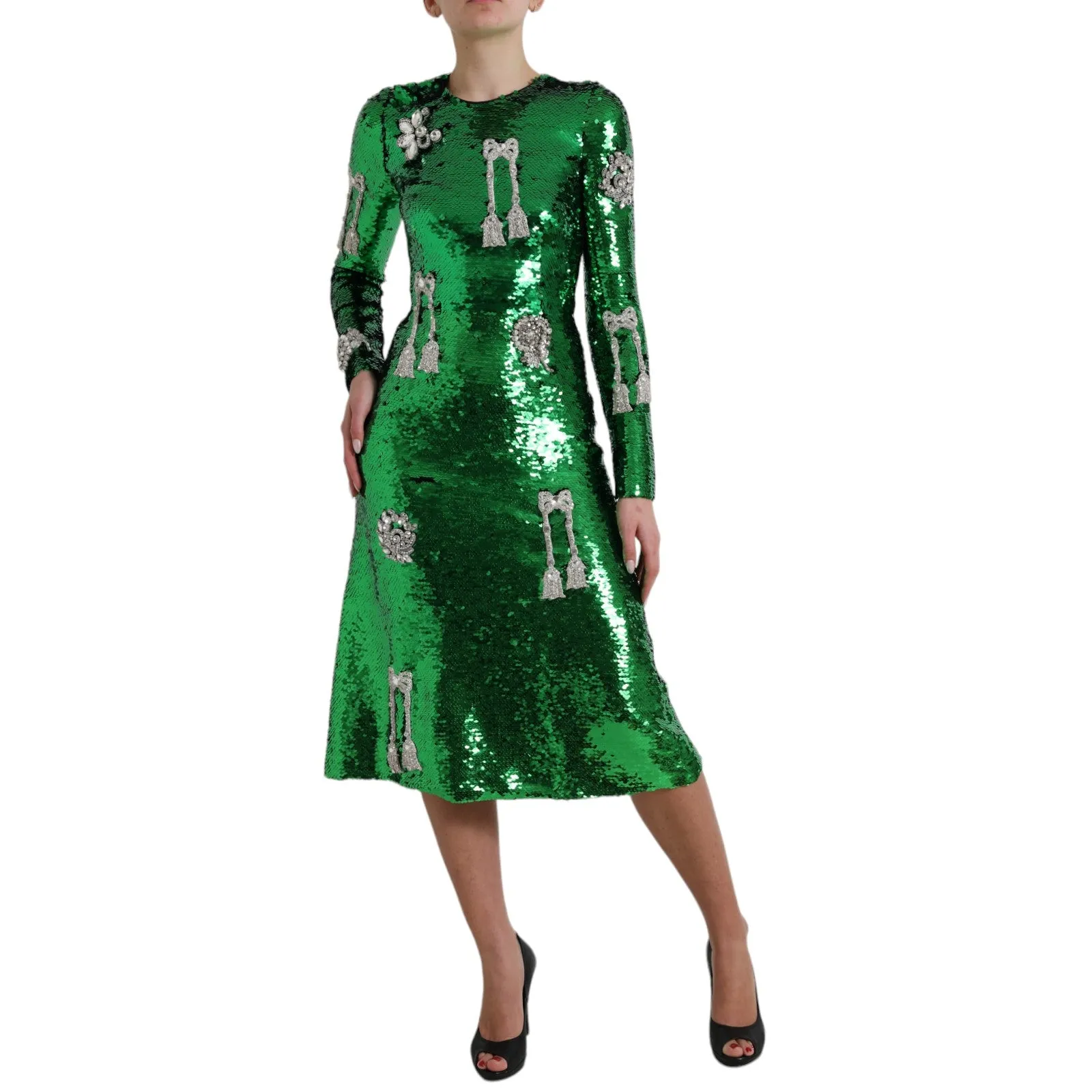 Elegant Below Knee Green Embroidered Dress sold by Louxly