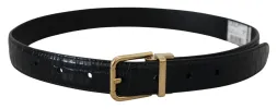 Black Exotic Leather Gold Metal Buckle Belt sold by Louxly