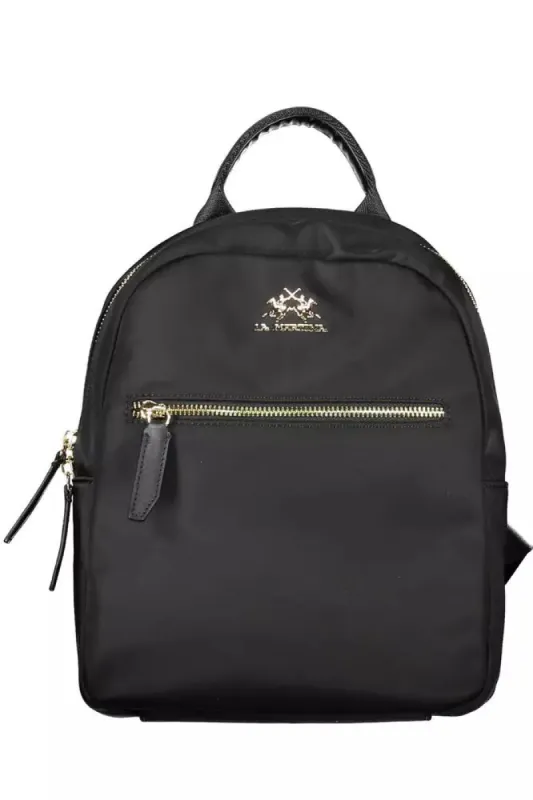 Chic Black Nylon Backpack with Logo Detail sold by Louxly