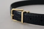 Black Exotic Leather Gold Metal Buckle Belt sold by Louxly