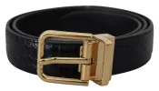 Black Exotic Leather Gold Metal Buckle Belt sold by Louxly