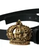 Black Leather Gold Crown Metal Buckle Belt sold by Louxly