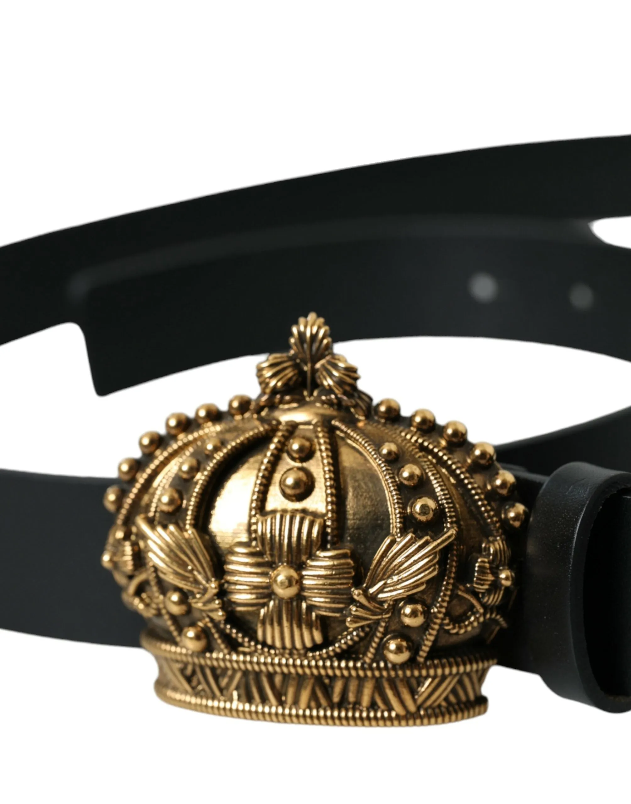 Black Leather Gold Crown Metal Buckle Belt sold by Louxly product image thumbnail 2