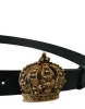 Black Leather Gold Crown Metal Buckle Belt sold by Louxly