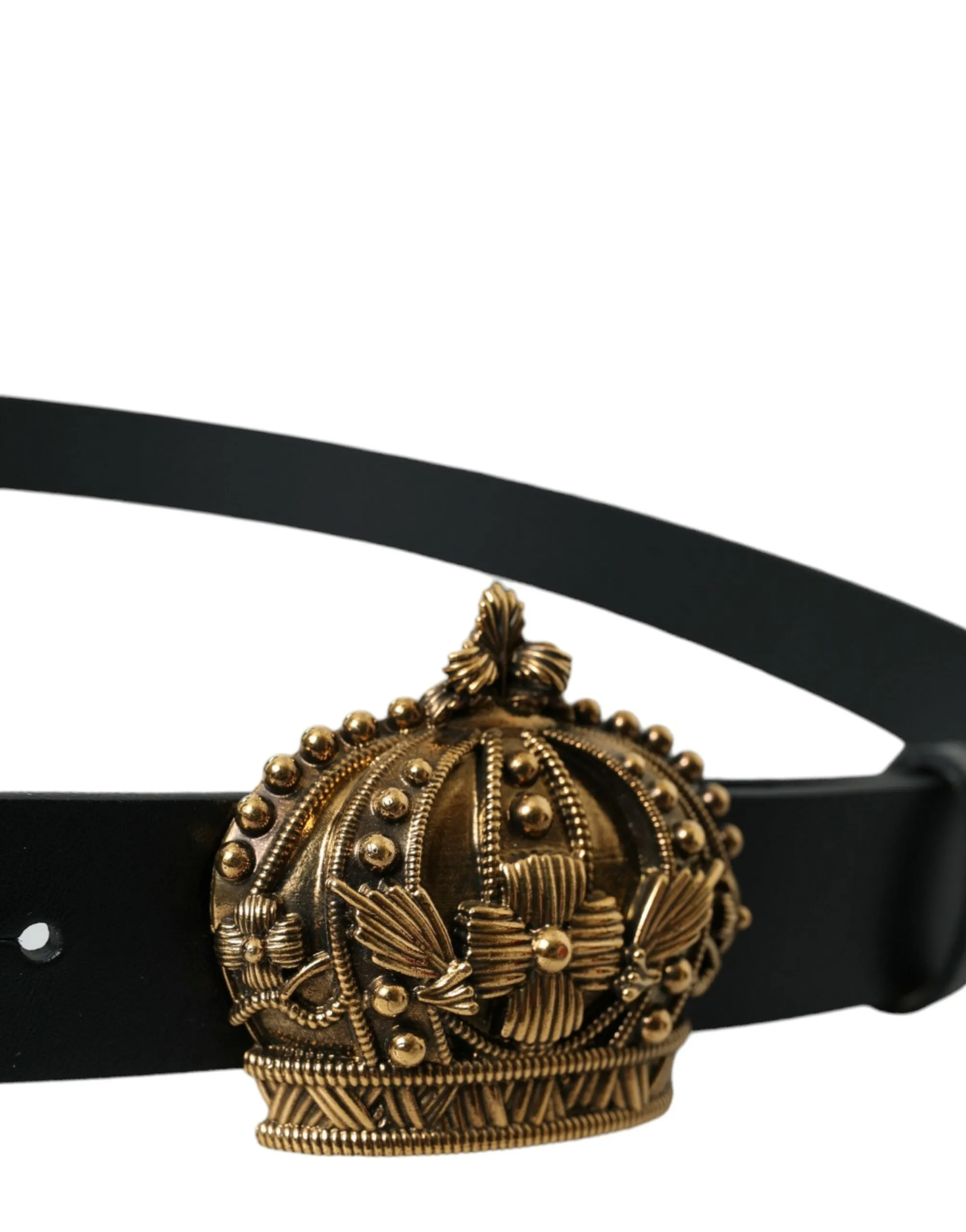 Black Leather Gold Crown Metal Buckle Belt sold by Louxly product image thumbnail 4