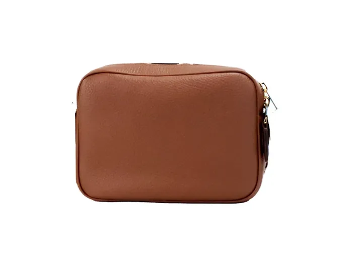 Small Branded Tan Brown Leather Camera Crossbody Bag sold by Louxly product image thumbnail 4