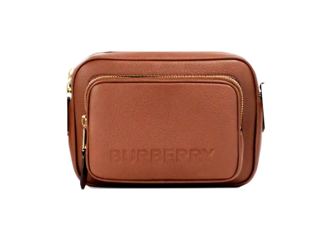 Small Branded Tan Brown Leather Camera Crossbody Bag sold by Louxly