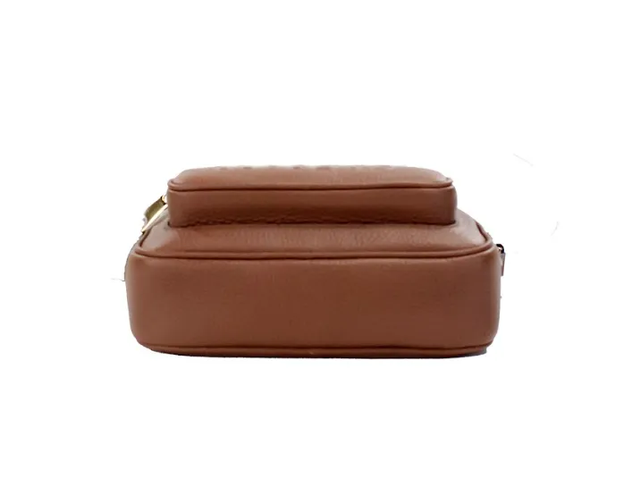 Small Branded Tan Brown Leather Camera Crossbody Bag sold by Louxly product image thumbnail 2