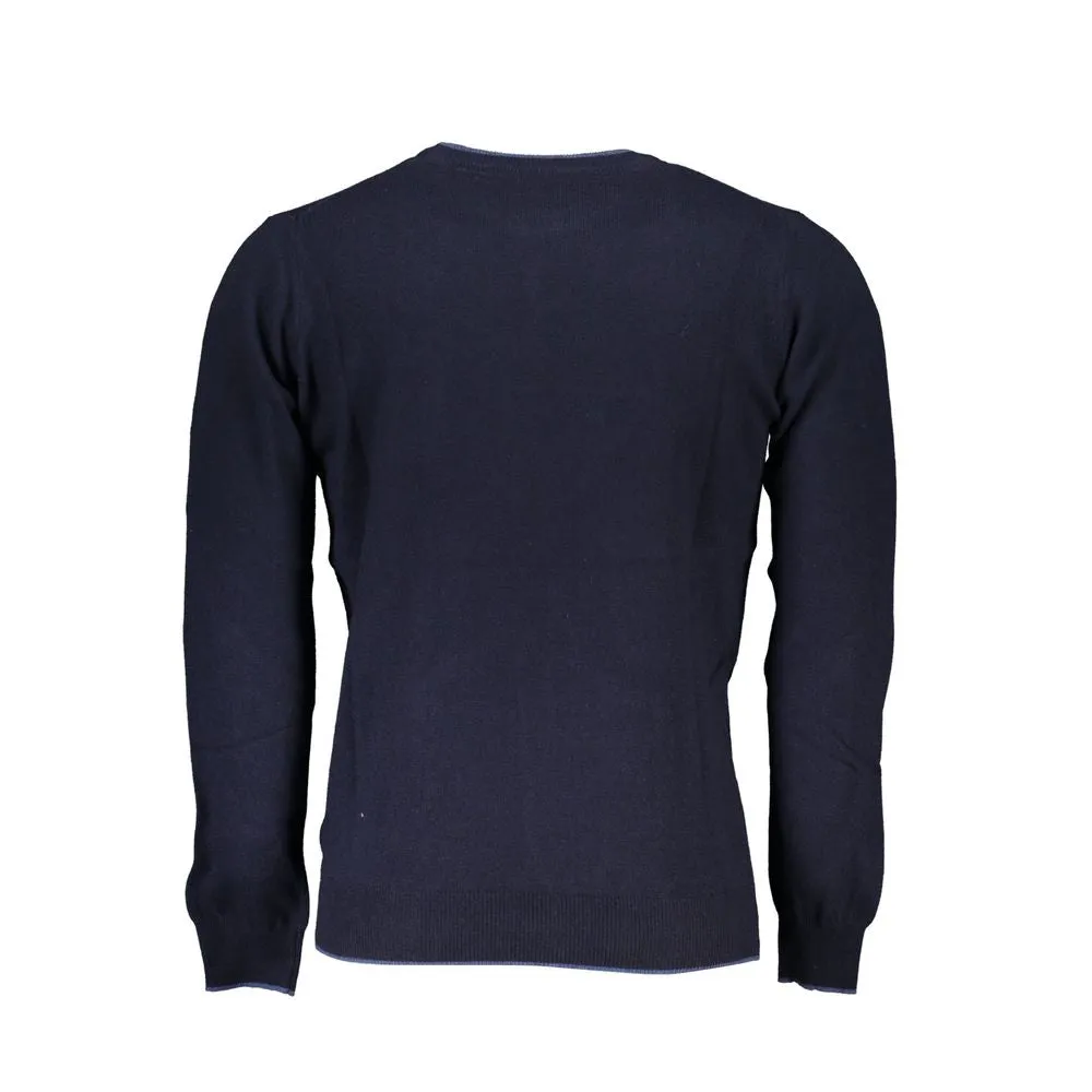Sleek Blue Crew Neck Sweater with Embroidery sold by Louxly product image thumbnail 2