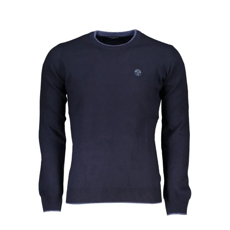 Sleek Blue Crew Neck Sweater with Embroidery sold by Louxly