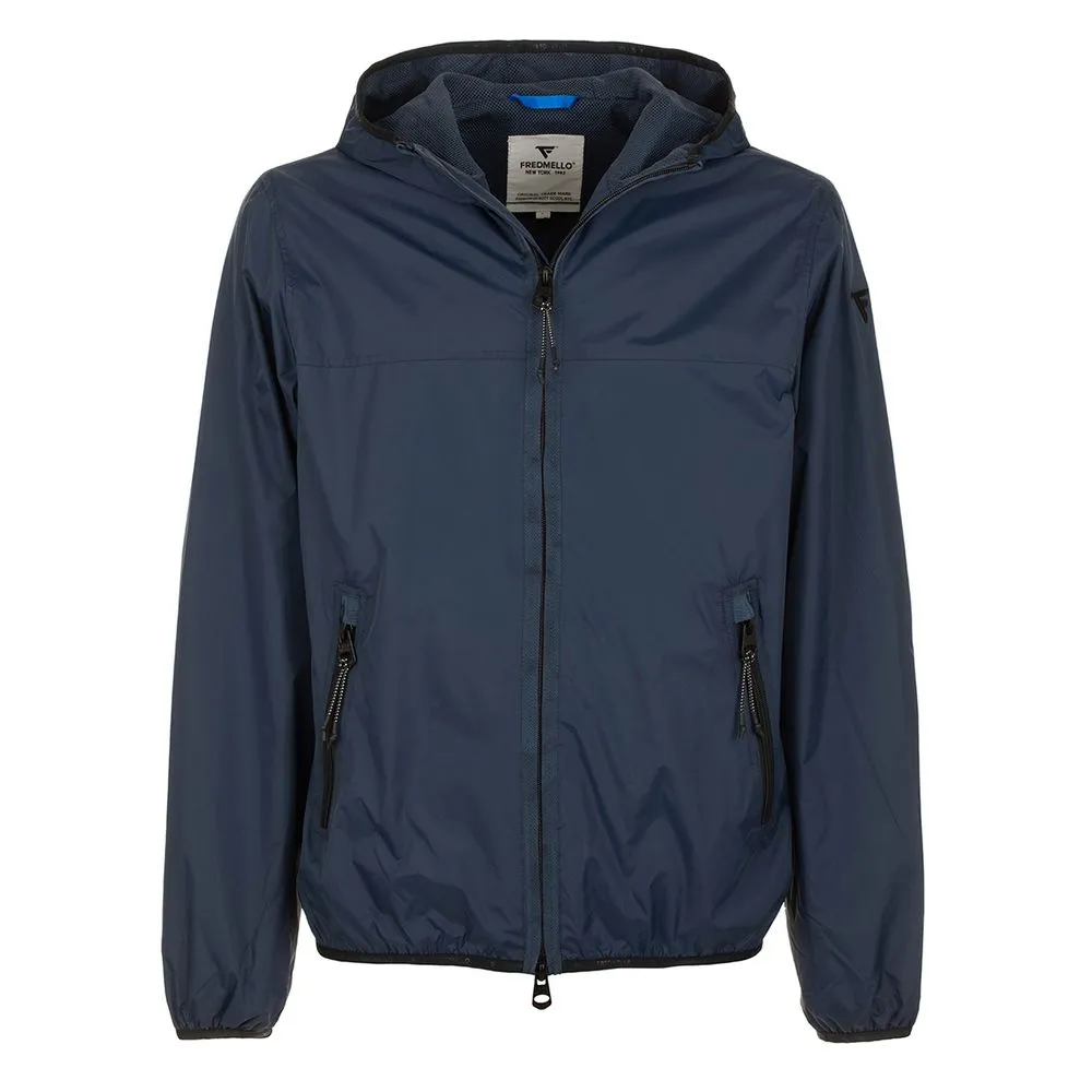 Sleek Blue Nylon Jacket - Zip Closure & Compact Design sold by Louxly
