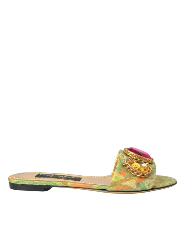Green Crystal Jacquard Flats Sandals Shoes sold by Louxly