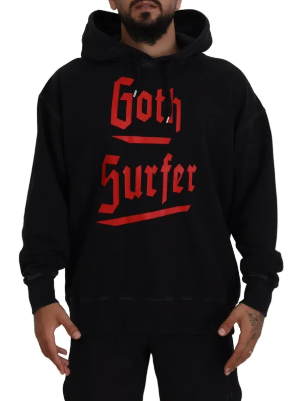 Black Cotton Hooded Printed Men Pullover Sweater sold by Louxly