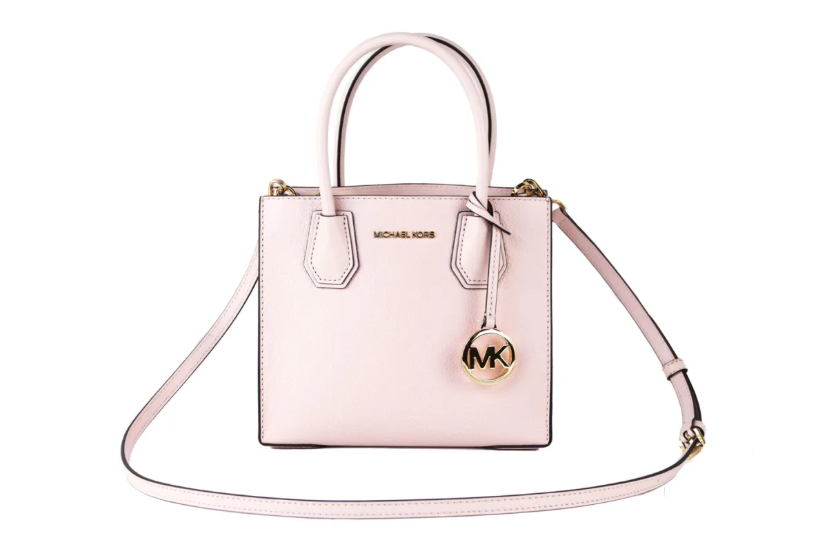 Mercer Medium Leather Messenger Crossbody Handbag (Powder Blush Solid) sold by Louxly