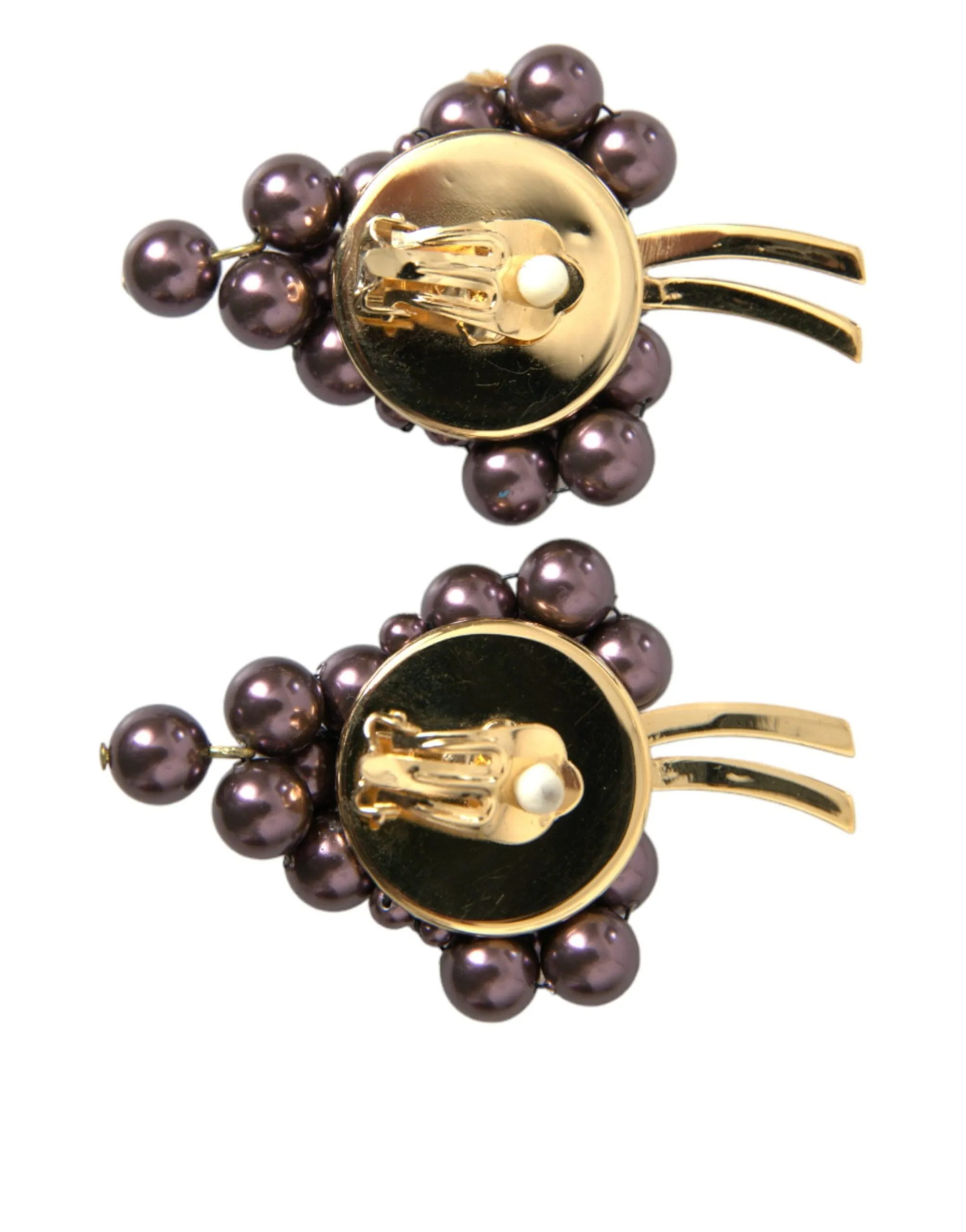 Purple Grape Pearl Sicily Gold Brass Floral Clip On Earrings sold by Louxly product image thumbnail 3