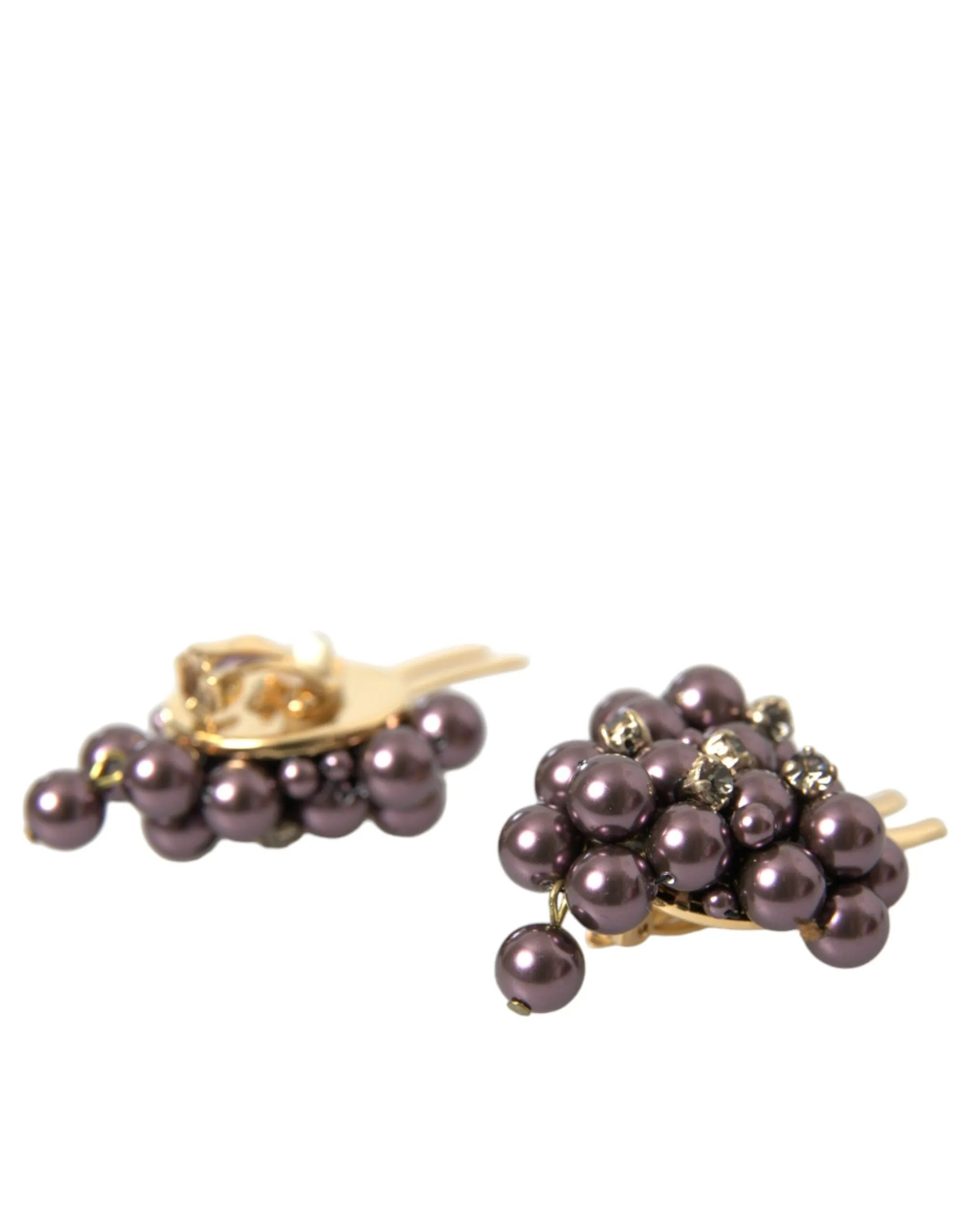 Purple Grape Pearl Sicily Gold Brass Floral Clip On Earrings sold by Louxly product image thumbnail 4