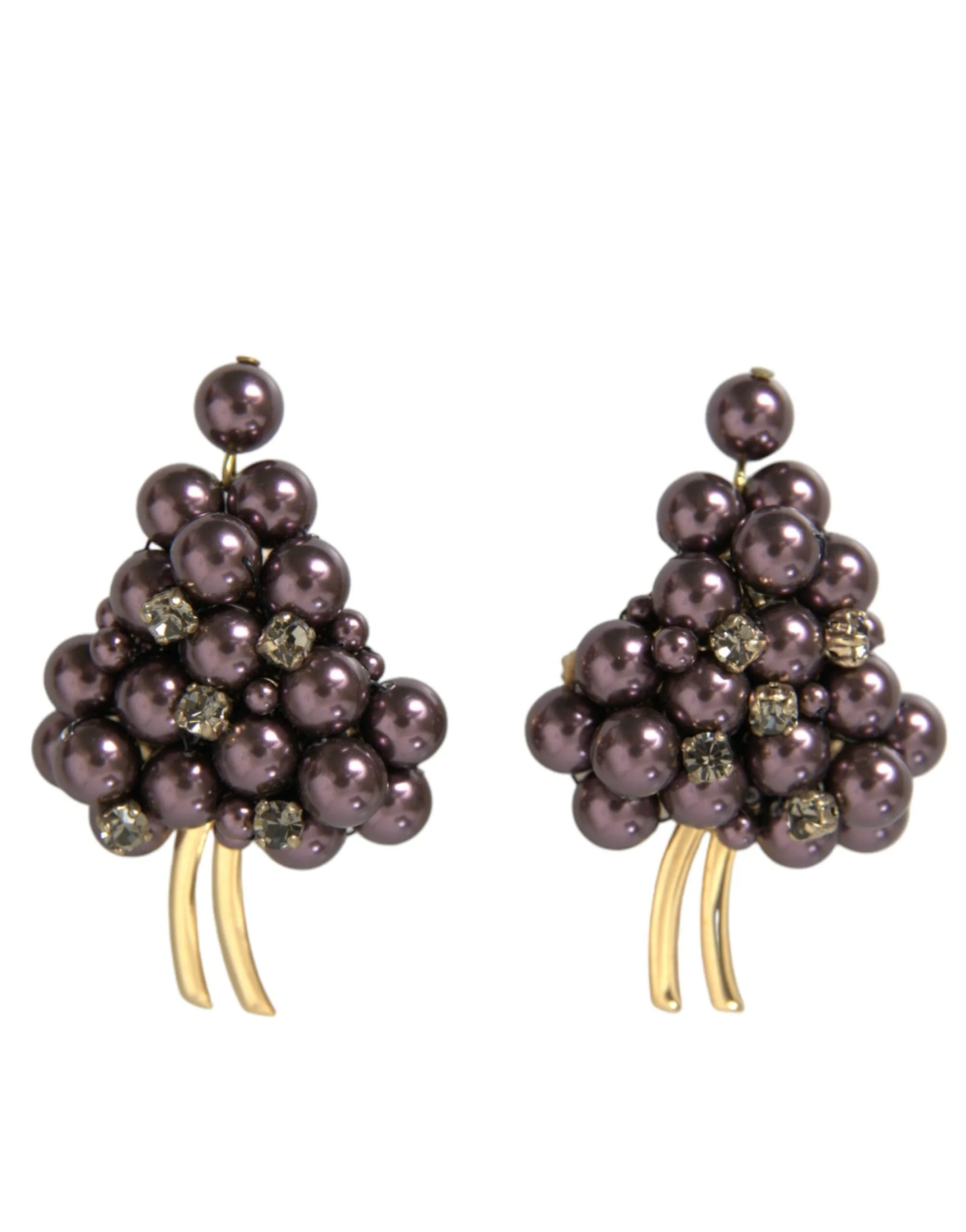 Purple Grape Pearl Sicily Gold Brass Floral Clip On Earrings sold by Louxly