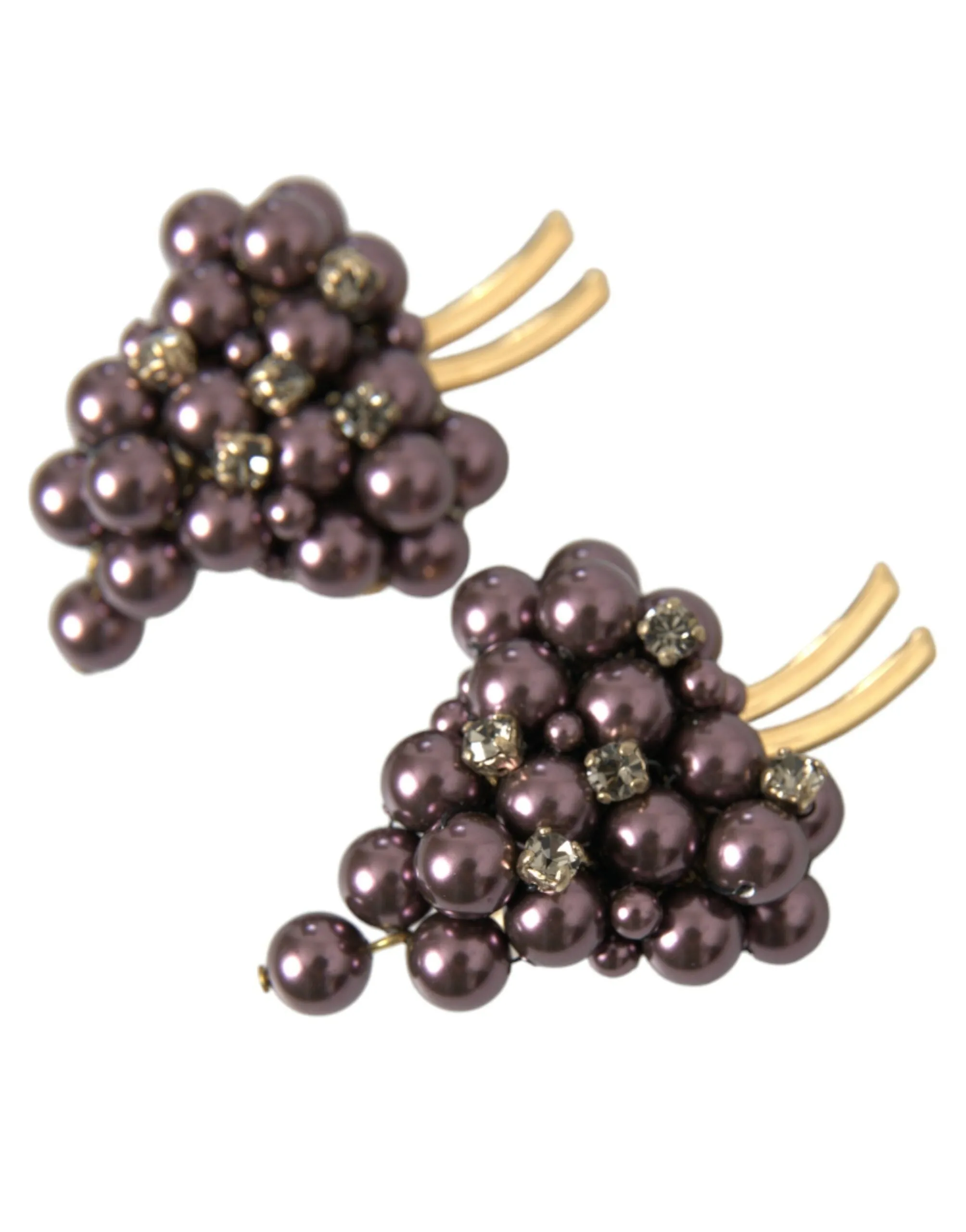 Purple Grape Pearl Sicily Gold Brass Floral Clip On Earrings sold by Louxly product image thumbnail 2