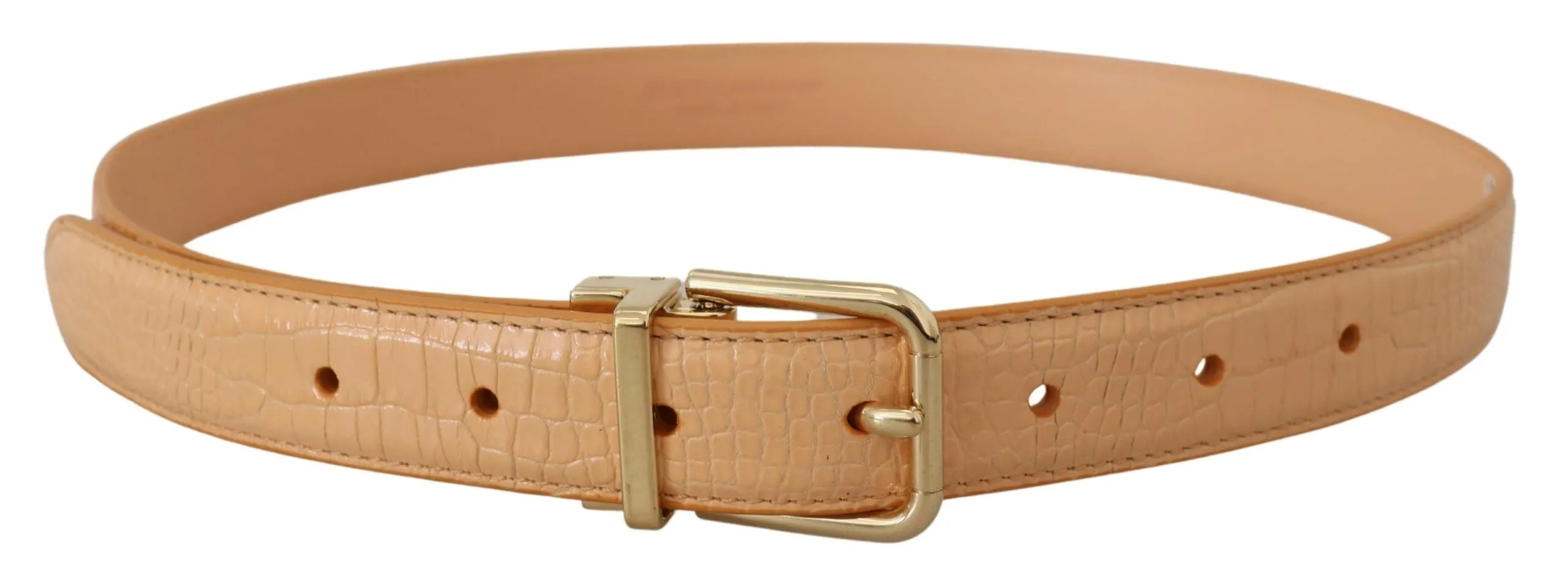 Beige Exotic Leather Gold Metal Buckle Belt sold by Louxly product image thumbnail 3