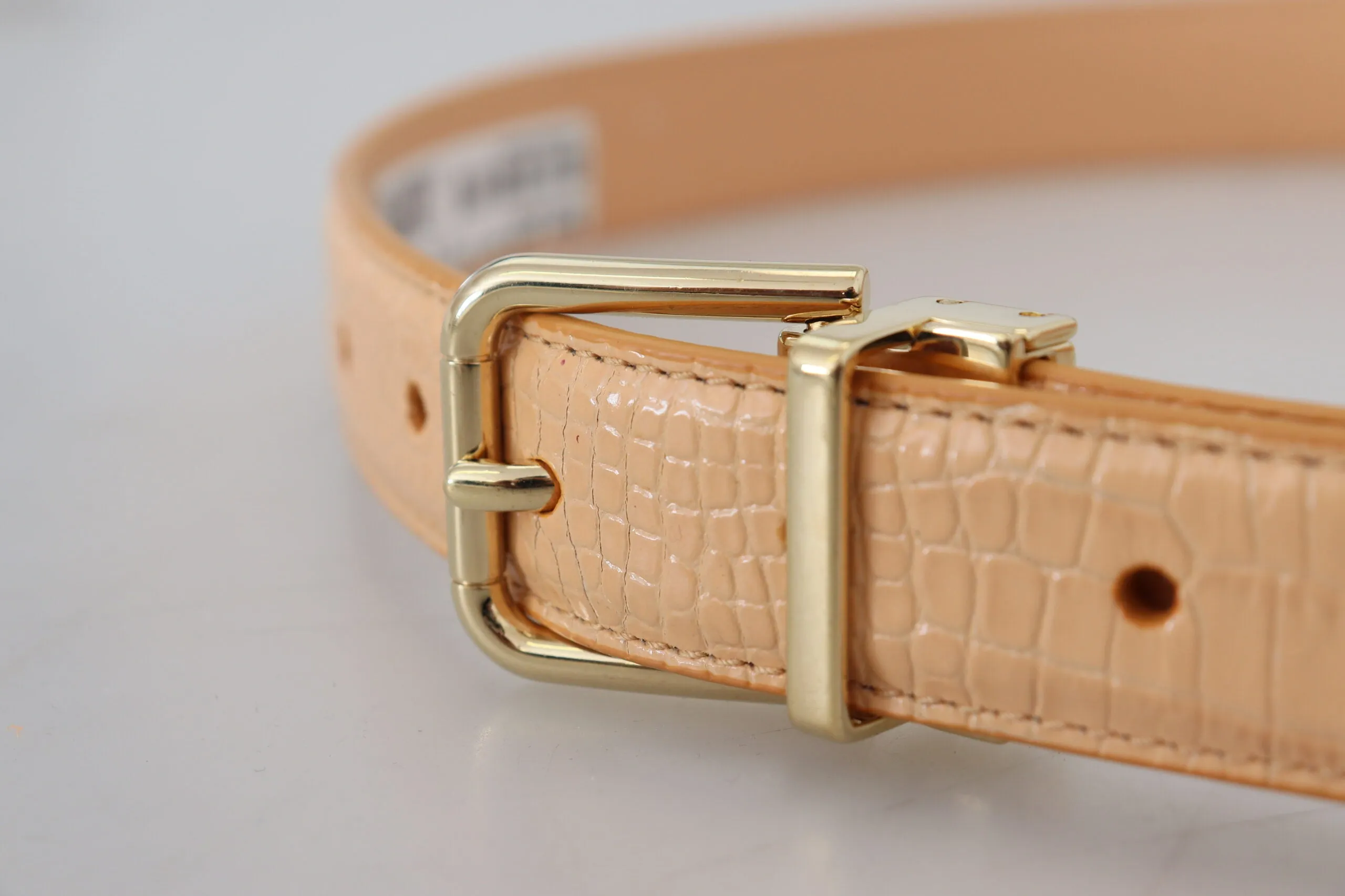 Beige Exotic Leather Gold Metal Buckle Belt sold by Louxly product image thumbnail 4