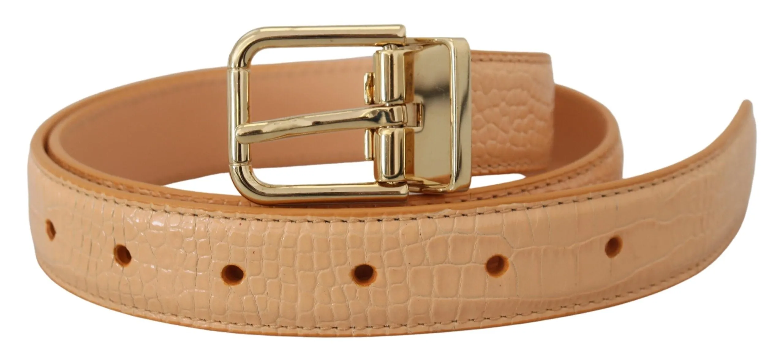 Beige Exotic Leather Gold Metal Buckle Belt sold by Louxly