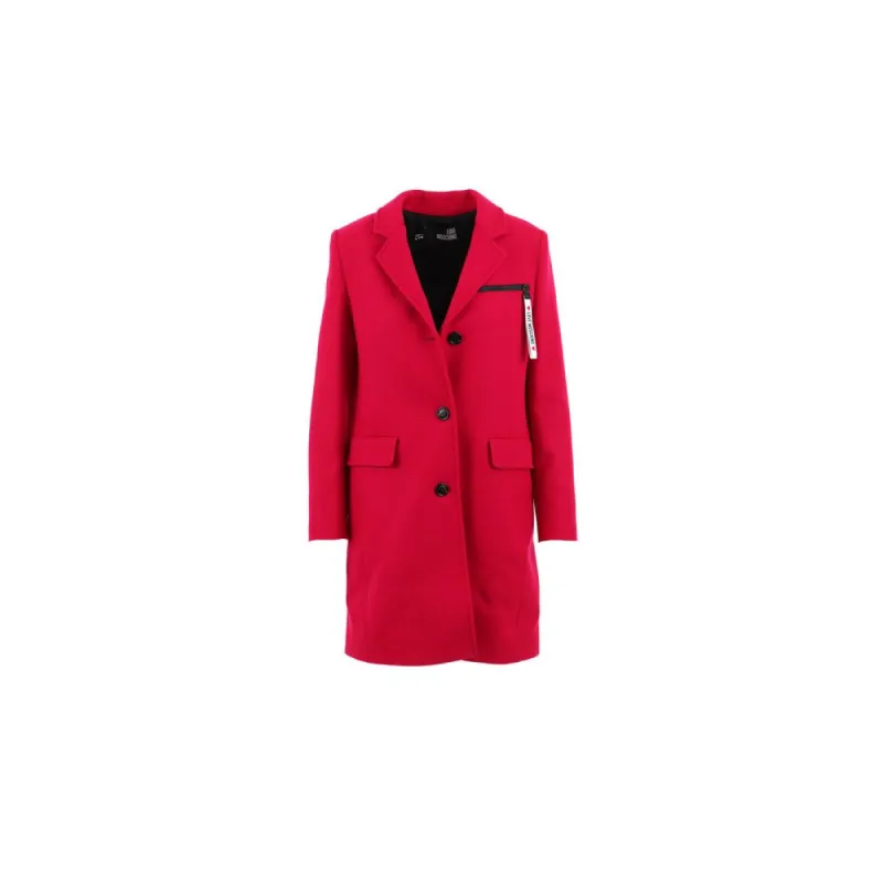 Chic Pink Woolen Coat with Logo Details sold by Louxly