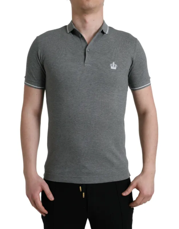 Elegant Grey Cotton Polo T-Shirt sold by Louxly