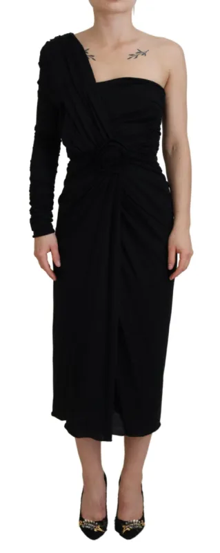 Elegant One-Shoulder Sheath Midi Dress sold by Louxly