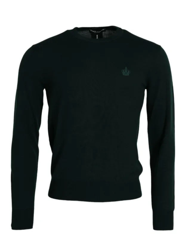 Dark Green Crown Crew Neck Pullover Sweater sold by Louxly