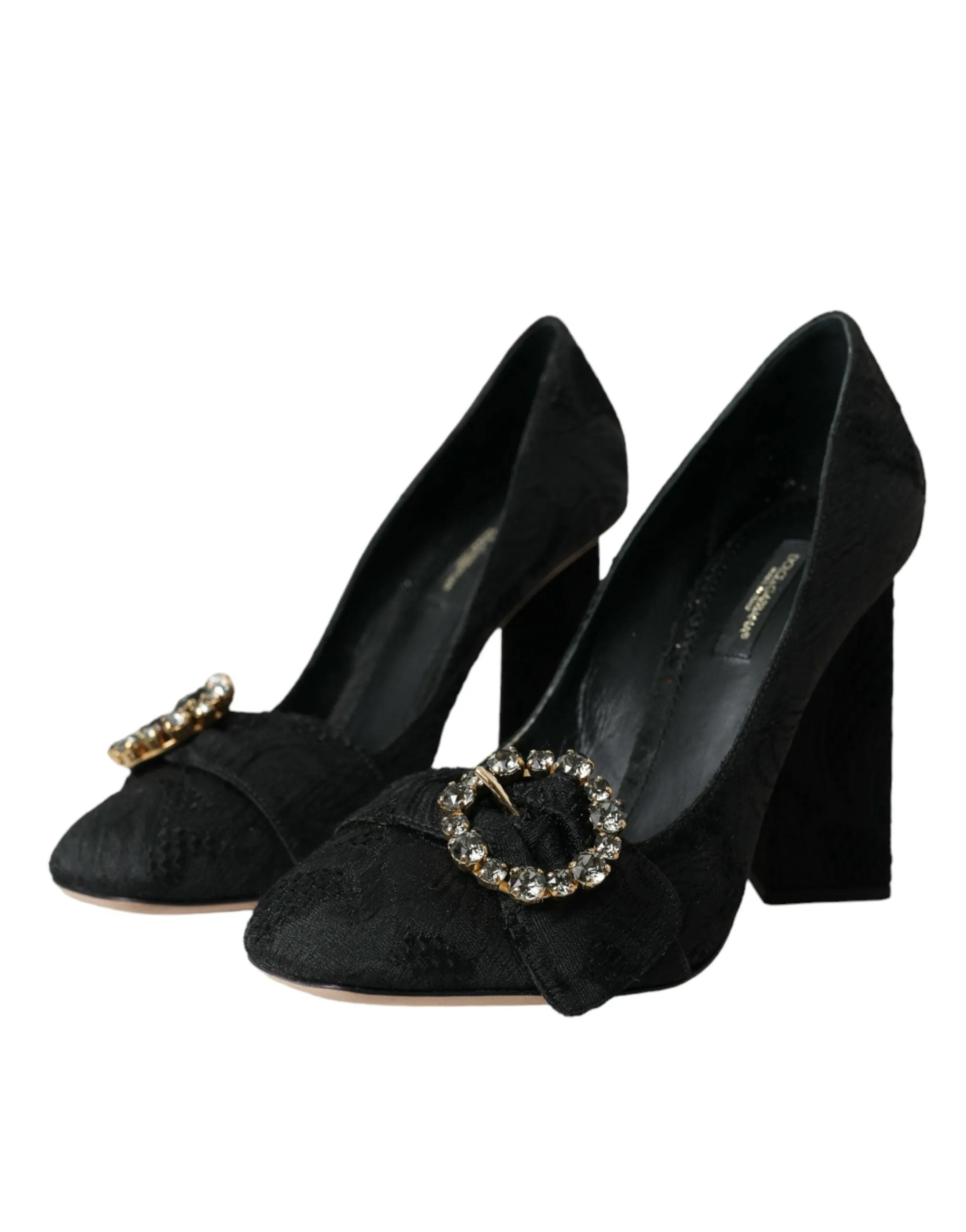Black Brocade Crystals Heels Pumps Shoes sold by Louxly product image thumbnail 3