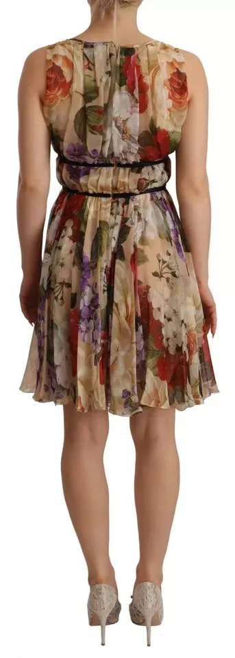 Beige Floral Sleeveless Round Neck Mini Dress sold by Louxly product image thumbnail 4