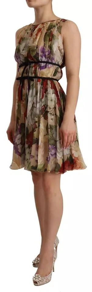 Beige Floral Sleeveless Round Neck Mini Dress sold by Louxly product image thumbnail 5